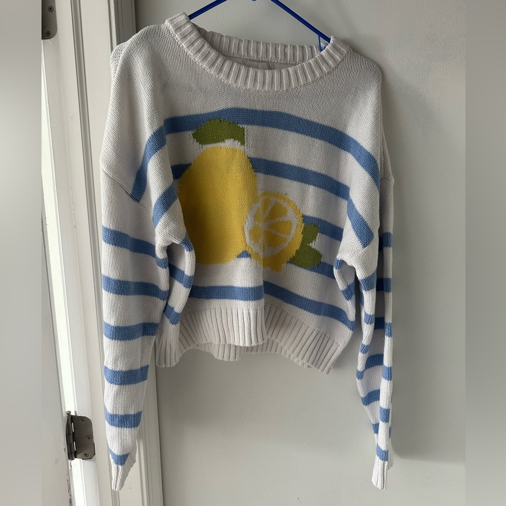 Freshman French Blue and White Lemon Striped Sweater